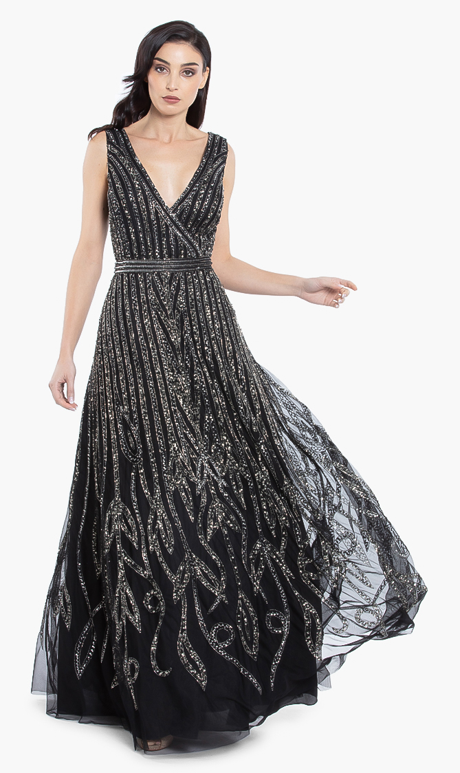 

Basix Black Label Art Deco Sequin Gown