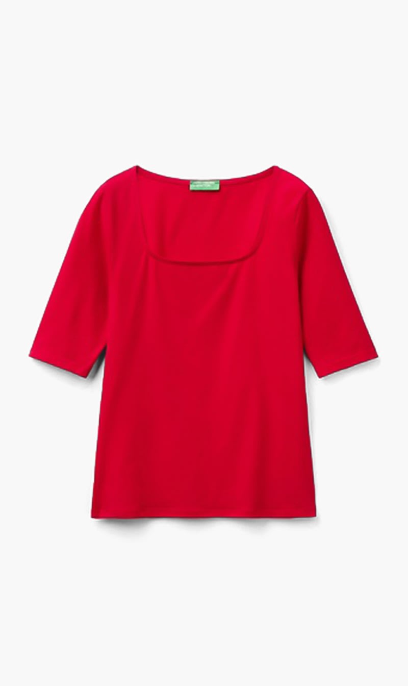 Red United Colors Of Benetton Black Stretch Cotton Fitted T-shirt for Women