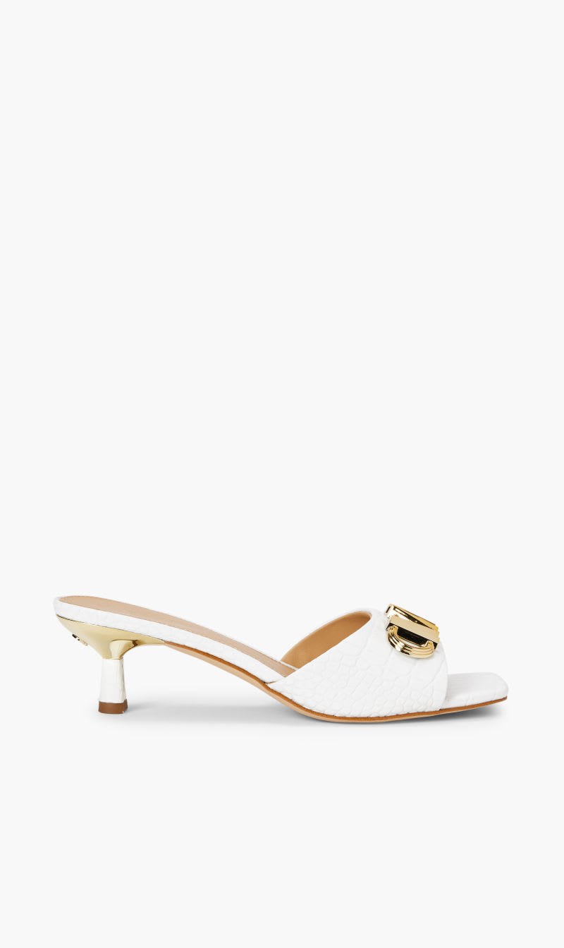

Michael Kors White Amal Kitten Sandal for Women | The Deal Outlet