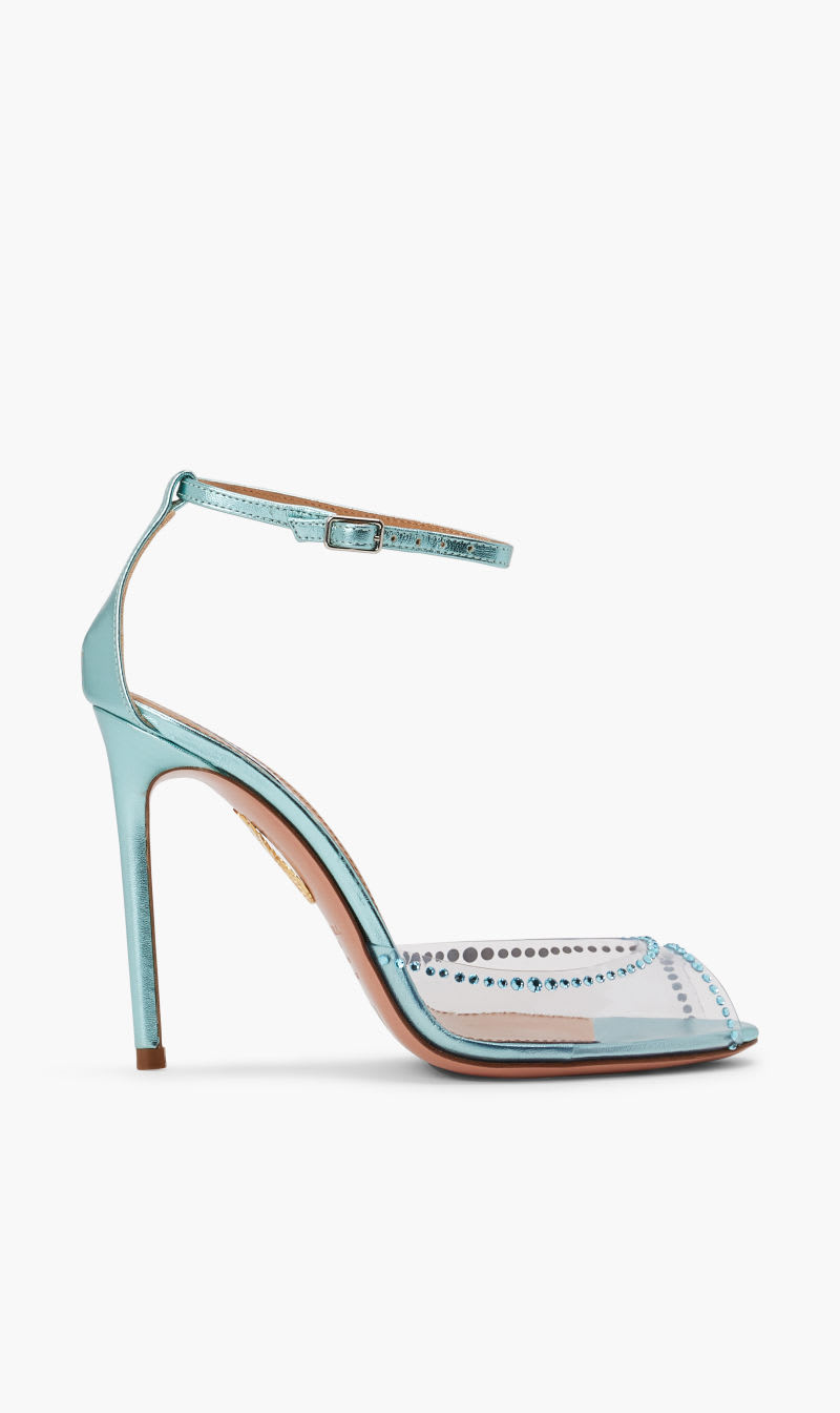 

Aquazzura Firenze Blue Ray Of Light Plexi Crystal Peep 105 for Women | The Deal Outlet