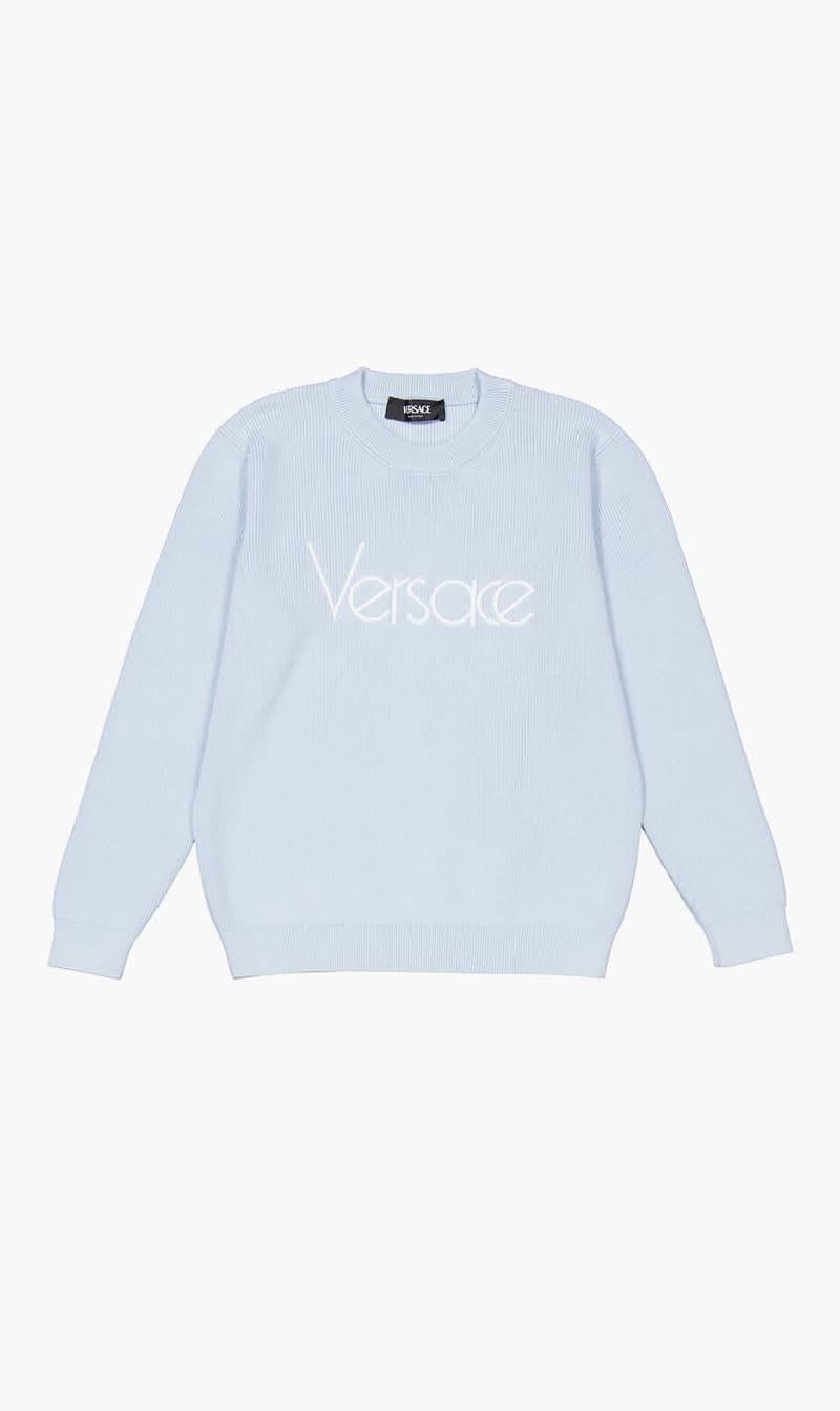 

Versace Blue Knit Sweater Embroidery Versace 1978 Re-edition Logo | The Deal Outlet