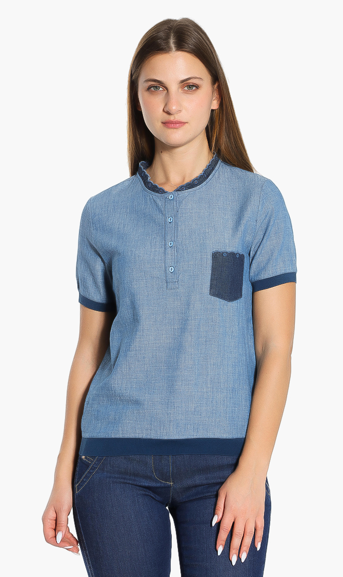 Jacob Cohen Embroidered Collar Trim Top