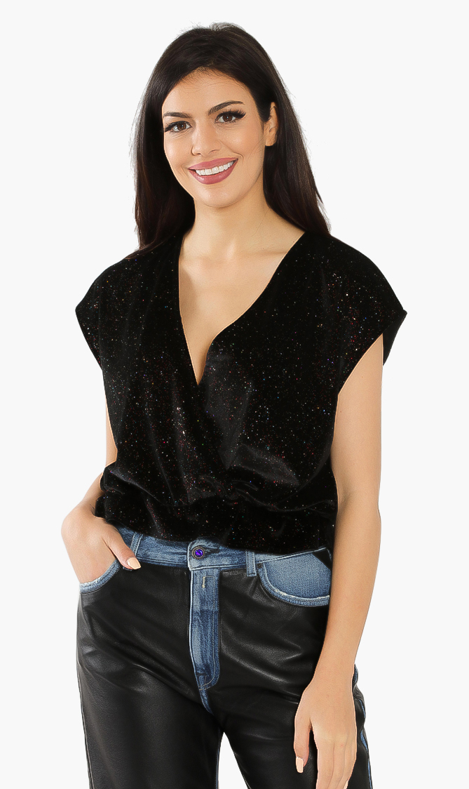

Replay Glittered Plunging Neck Top
