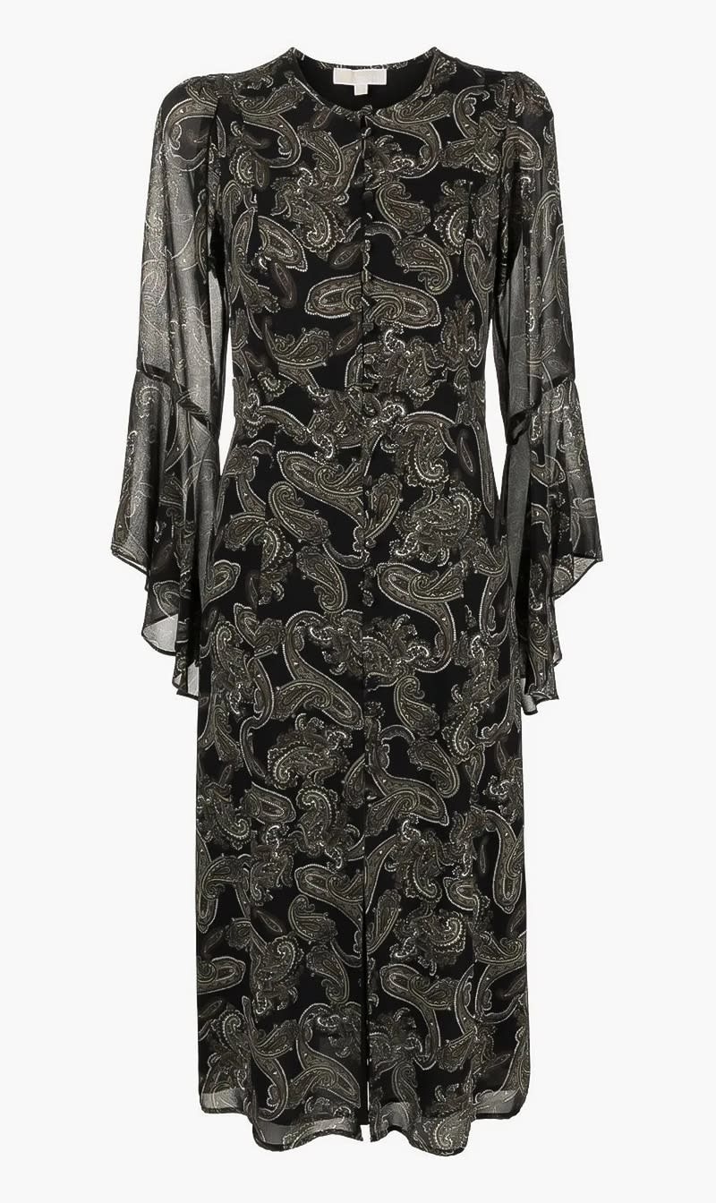 

Michael Kors Green Pop Fr Paisley Midi Drs for Women | The Deal Outlet