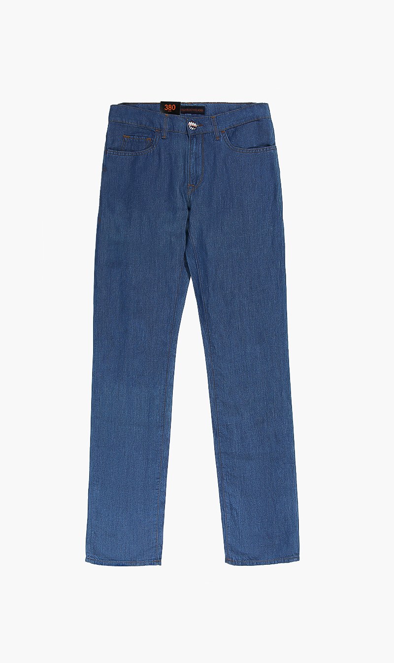 

380 Icon Washed Soft Stragith Jeans, Blue