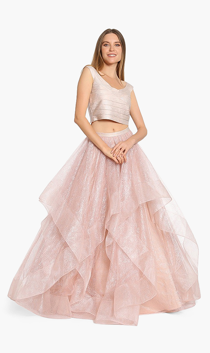 

Terani Couture Off Shoulder Jersey Tulle Gown