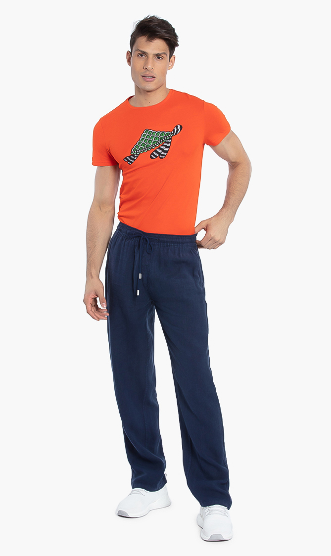 Vilebrequin Blue Solid Linen Drawstring Pants for Men | The Deal Outlet