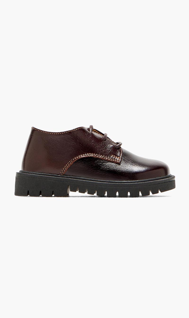 Brown Babywalker Black Leather Lace Up Shoes for Boys