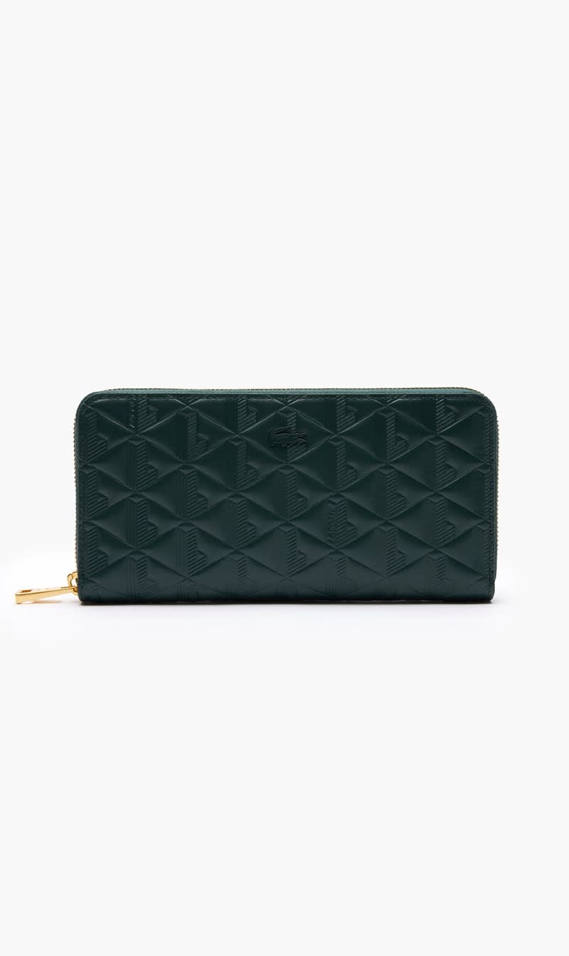 

Lacoste Green Maheki Zipped Embossed Leather Billfold for Women | The Deal Outlet