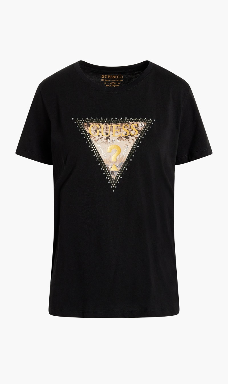 

Guess Black Short Sleeve Cotton Animal Triangle T-shirt for Women | The Deal Outlet