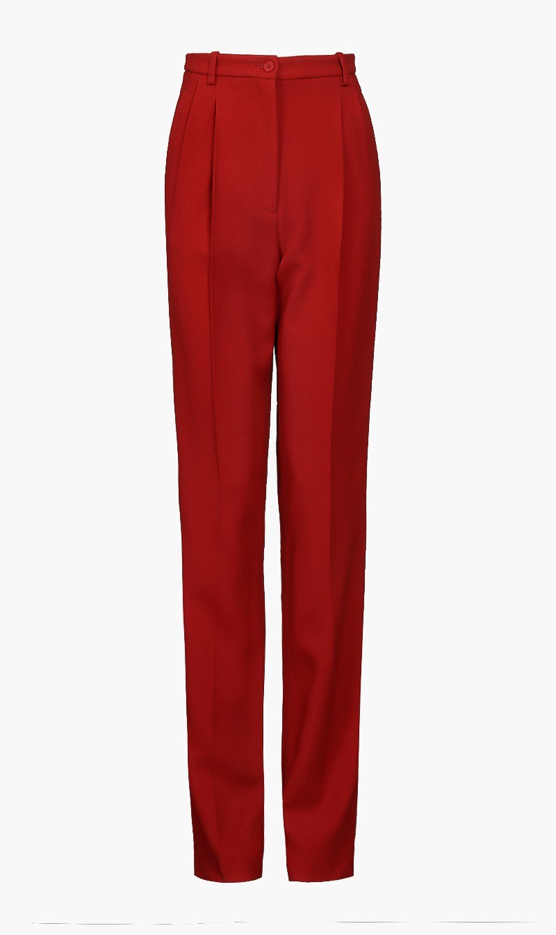 

Pleated Straight Leg Pants, Red