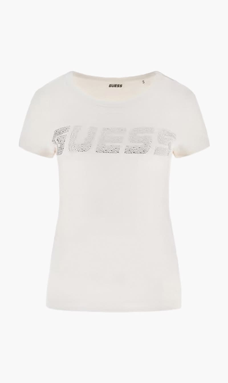 Guess White Rhinestone Logo T-shirt for Women