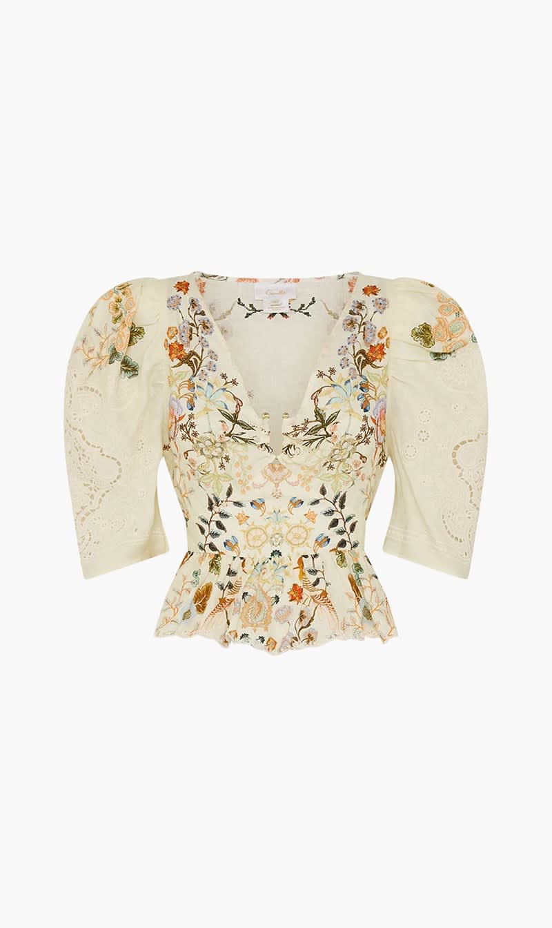 

Camilla Multi-color Puff Sleeve Top With Hardware for Women | The Deal Outlet