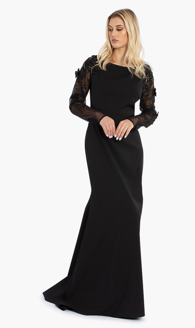 

Terani Couture Embroidery Details Crepe Gown