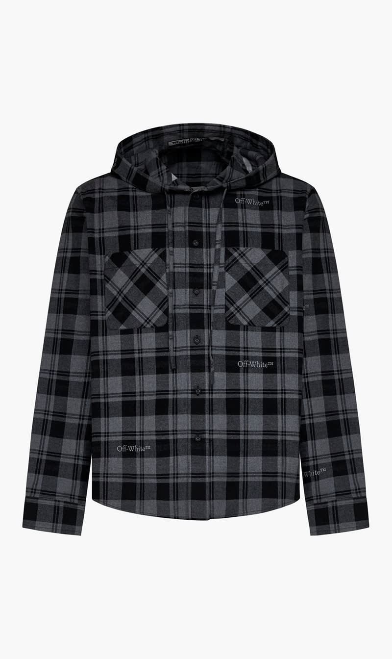 

Off-white Grey Check Flann Hooded Shirt Dark Grey Black for Men | The Deal Outlet
