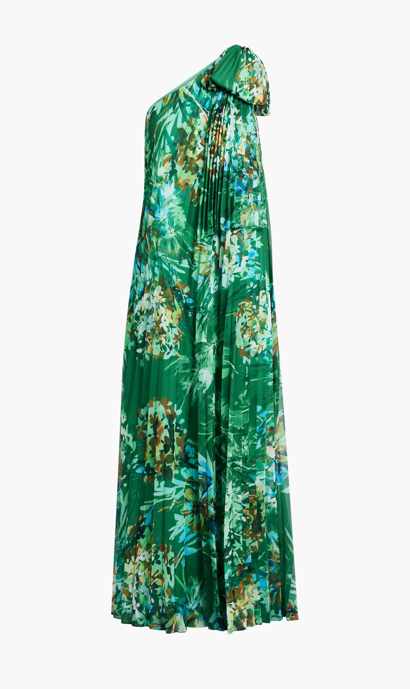 

Badgley Mischka Green Floral Pleat Shoulder for Women | The Deal Outlet