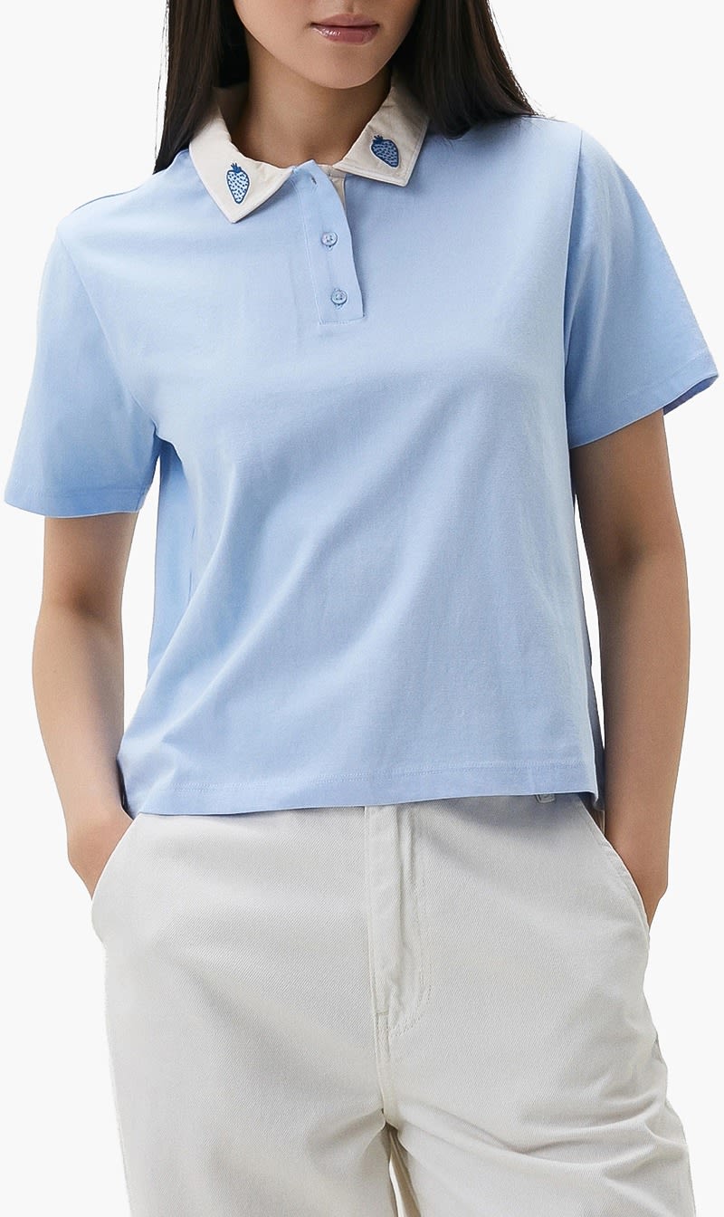 United Colors Of Benetton Light Blue Cotton Polo T Shirt for Women