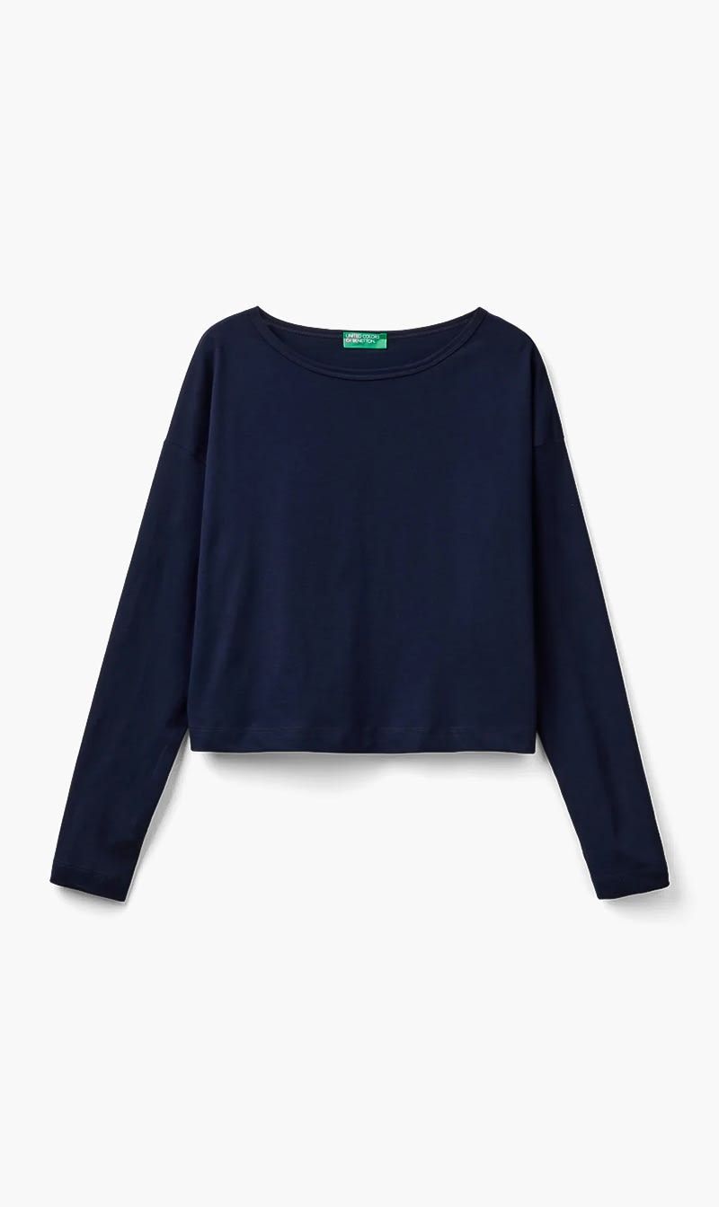 United Colors Of Benetton Blue Long Staple Cotton T-shirt for Women