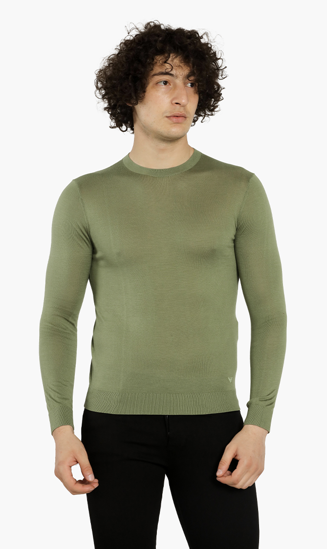 

Plain Crew-neck Sweater, Green