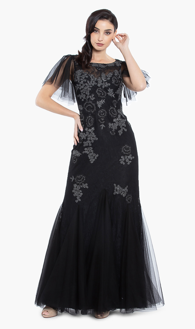 

Basix Black Label Embroidered Lace Tulle Gown