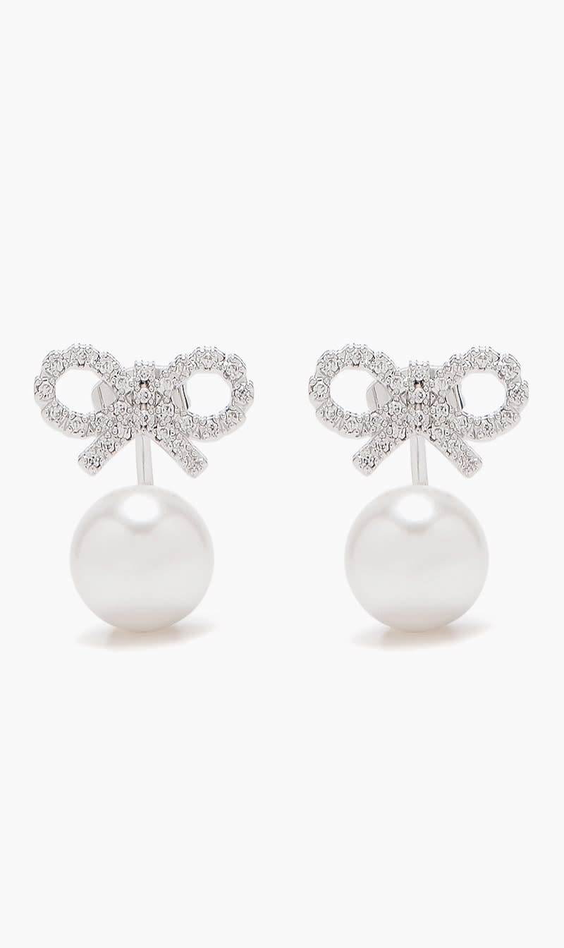 Self-portrait Silver Bow Pearl Jacket Earrings for Women