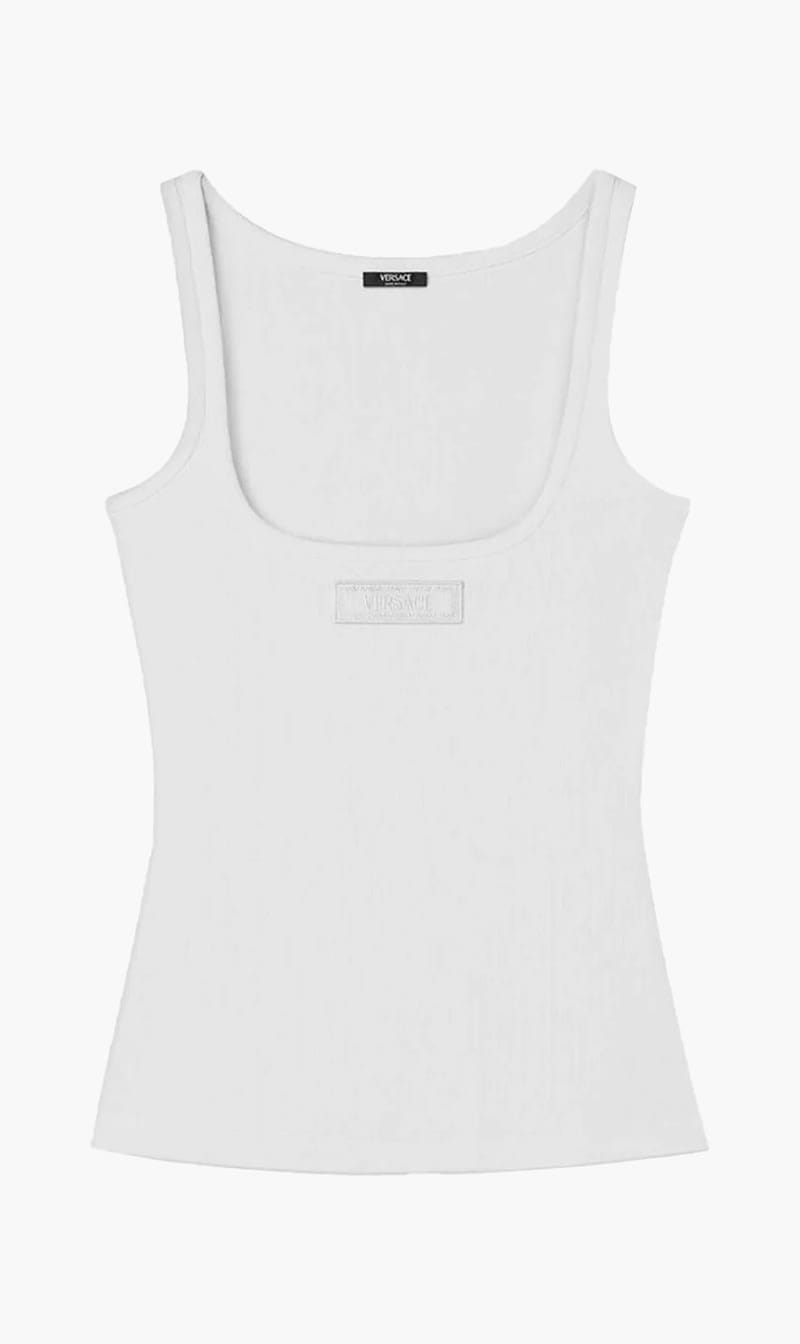 

Versace White Ribbed Knit Tank Top for Women | The Deal Outlet