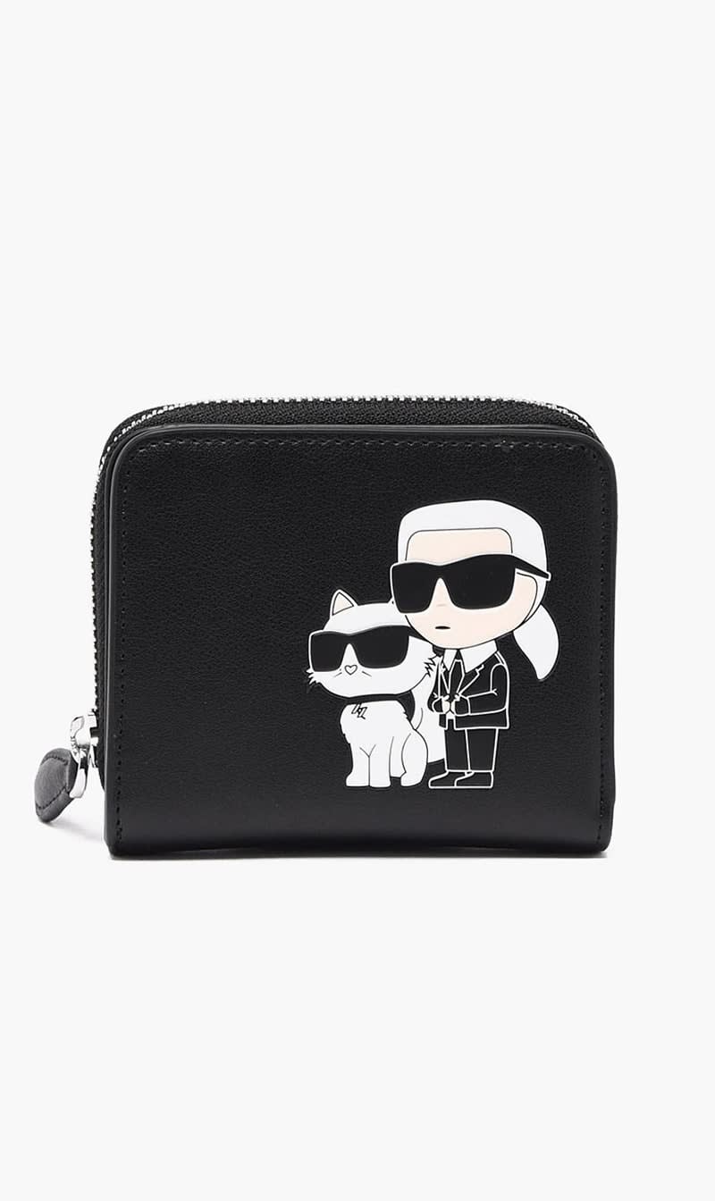 

Karl Lagerfeld Black Kikonik 20 Leather Sm Zipwlt for Women | The Deal Outlet