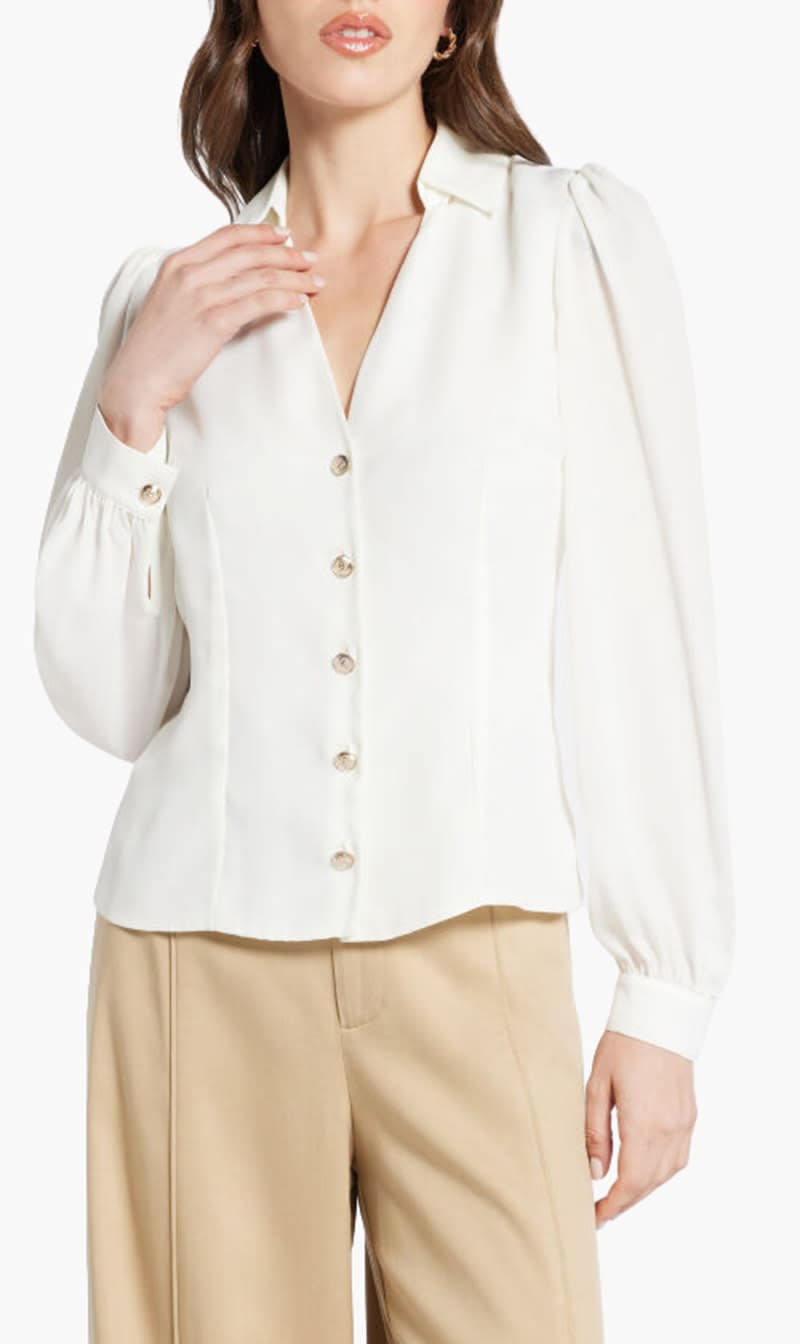 

Guess White Cora Long Sleeve Blouse for Women | The Deal Outlet