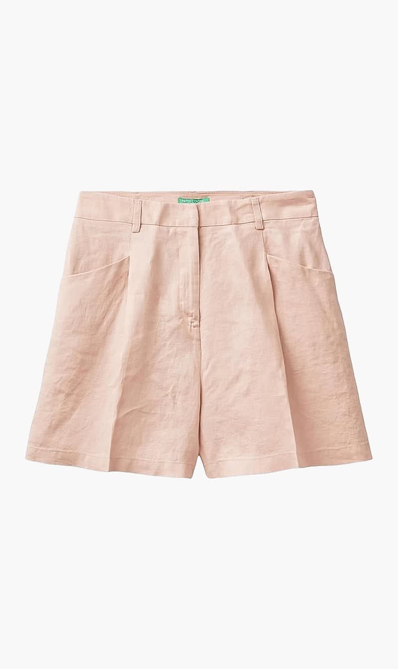 United Colors Of Benetton Pink Pure Linen Bermuda Shorts for Women