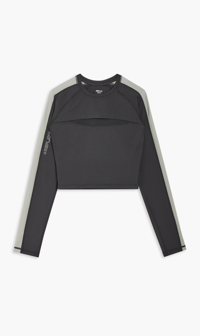 

W Ls Shiny Crop Top 20175808 Blacksilver 91, Multi-color