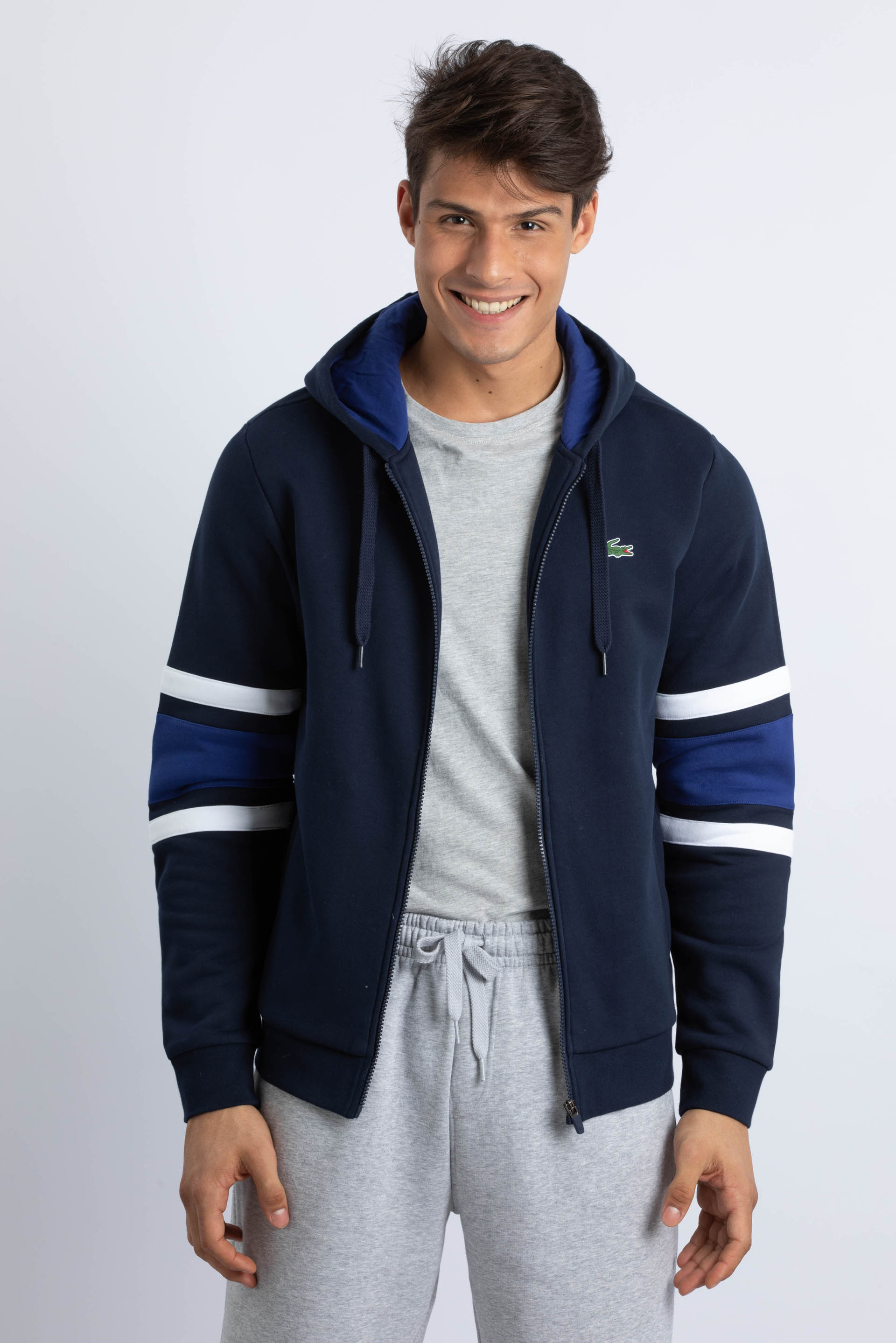 Striped Sleeves Hooded Zip Sweatshirt