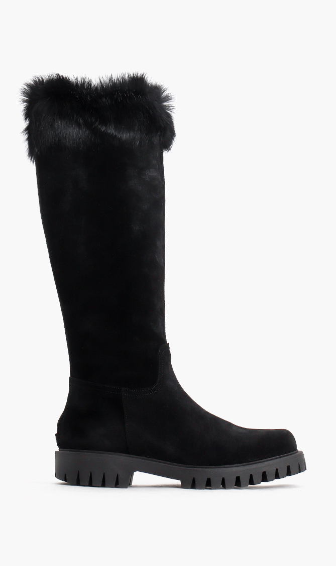 

Pollini Suede Fur Trim Mid High Boots