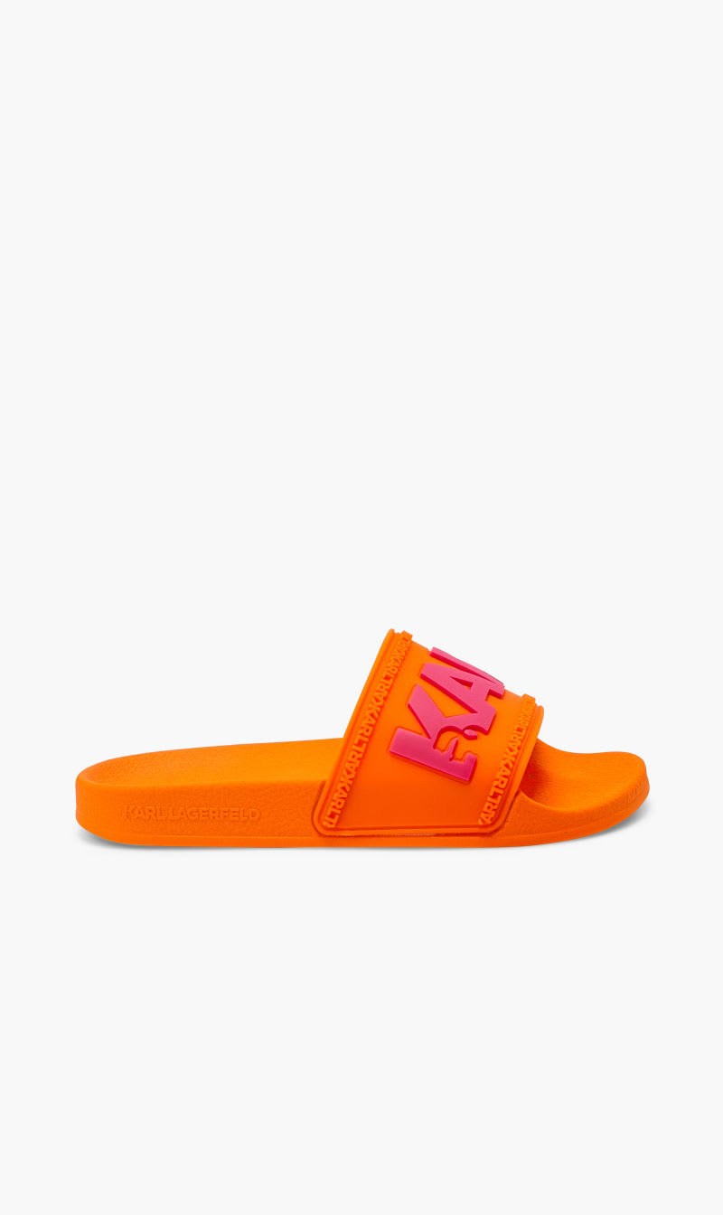 

Karl Lagerfeld Orange Karl Logo Slides for Women | The Deal Outlet