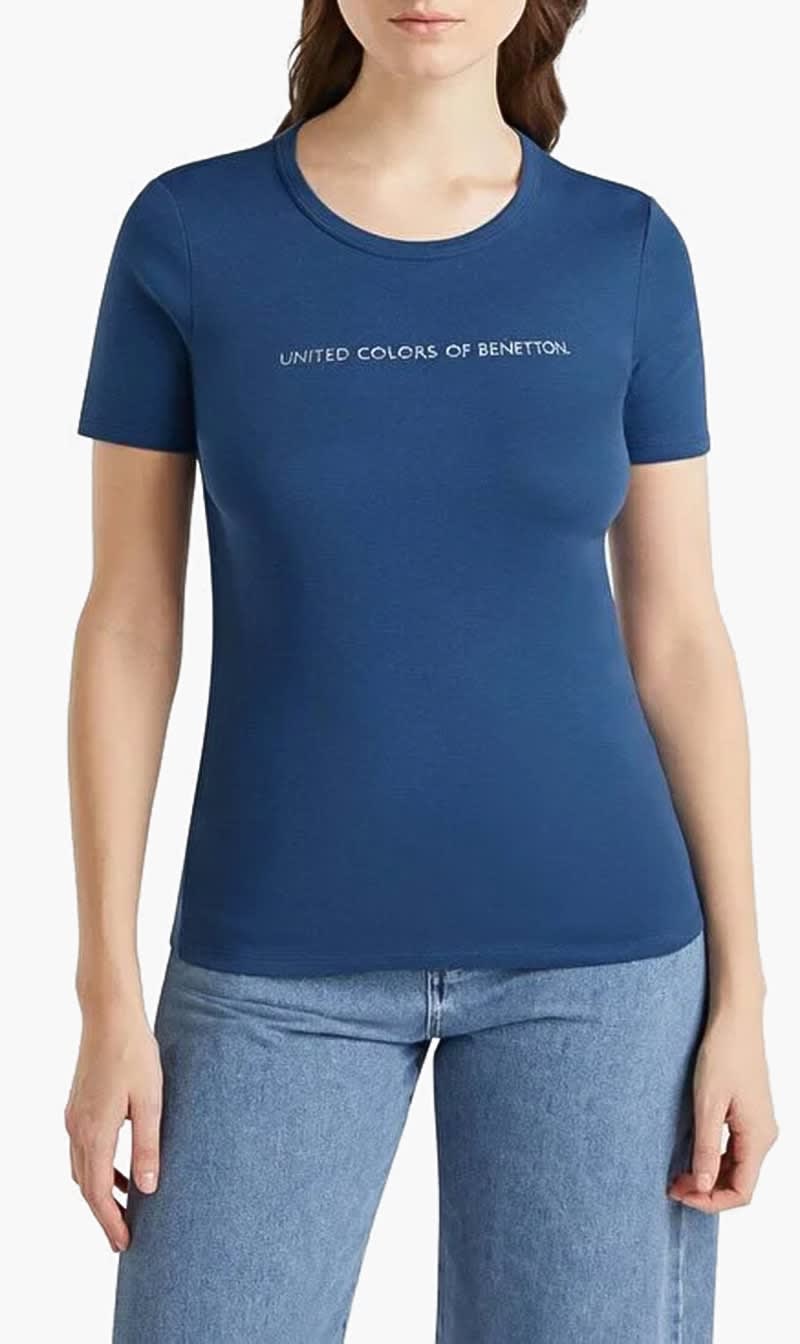 United Colors Of Benetton Light Blue Cotton T-shirt for Women