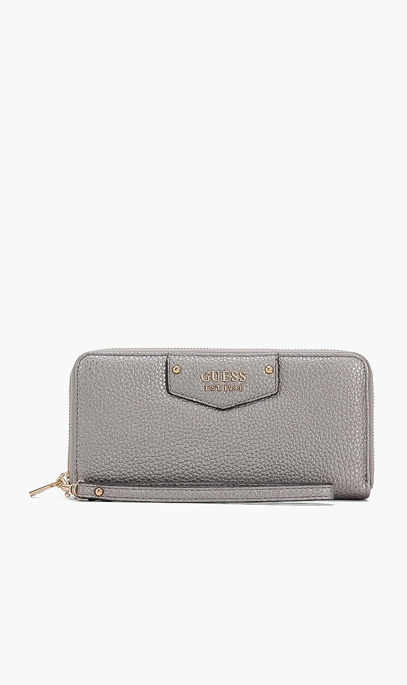 

Guess Silver Brenton Zip Around Wallet for Women | The Deal Outlet