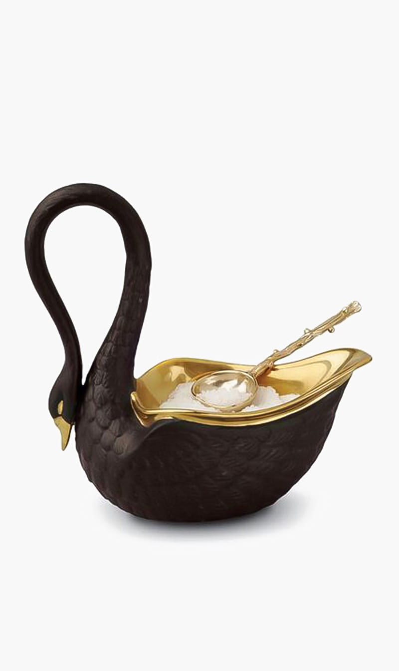 

Swan Salt Cellar Black W/ 14kt Gold Plated Spoon