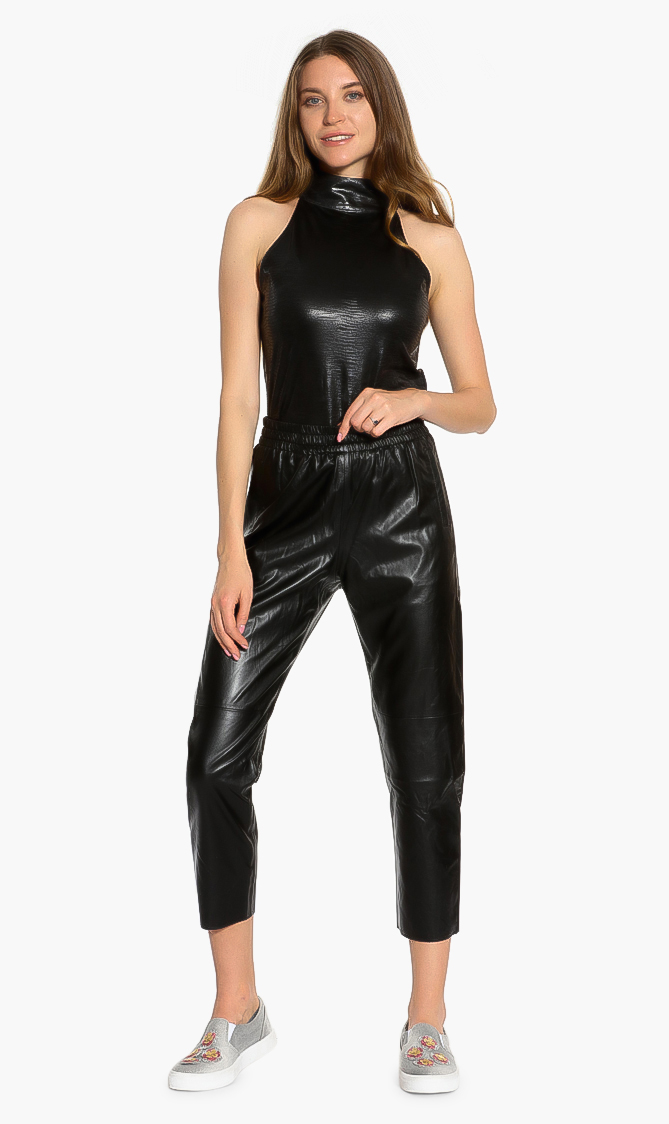 

Relaxed Eco-leather Pants, Black