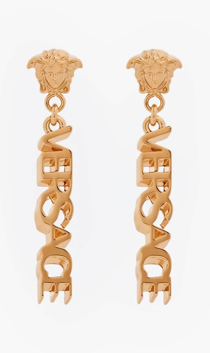 

Versace Gold Logo Drop Earrings for Women | The Deal Outlet