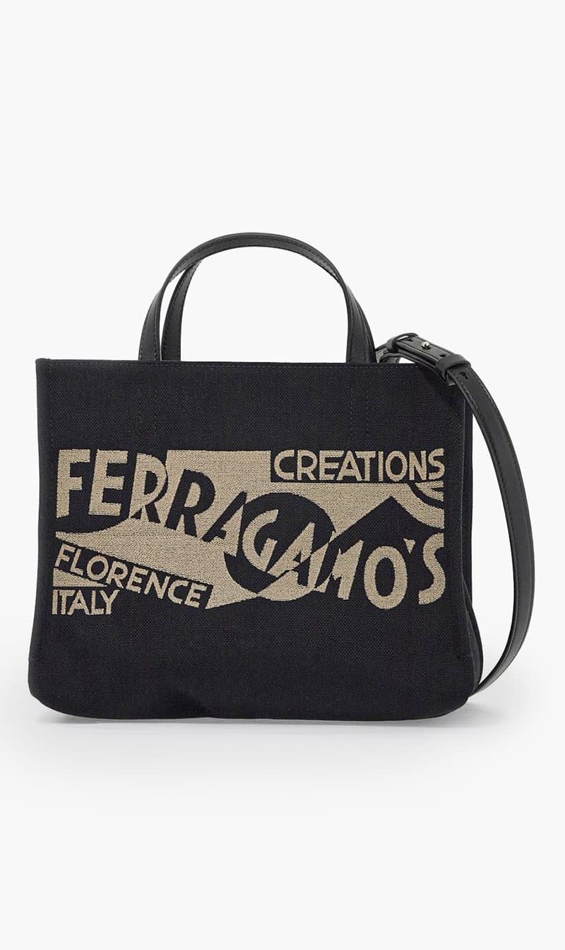 

Salvatore Ferragamo Black Signature Small Two-way Cotton Tote Bag for Women | The Deal Outlet