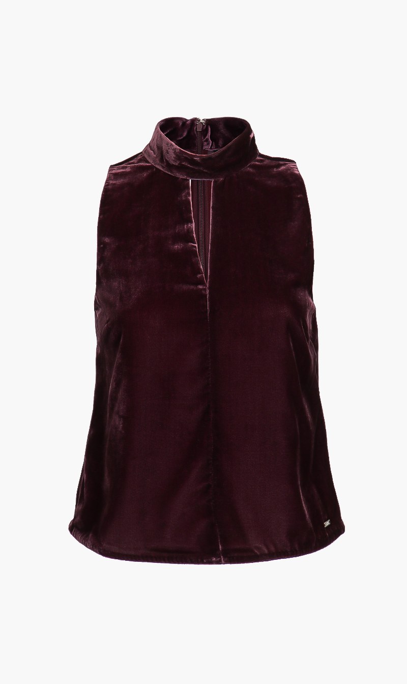 

Cut-out Mock-neck Velvet Top