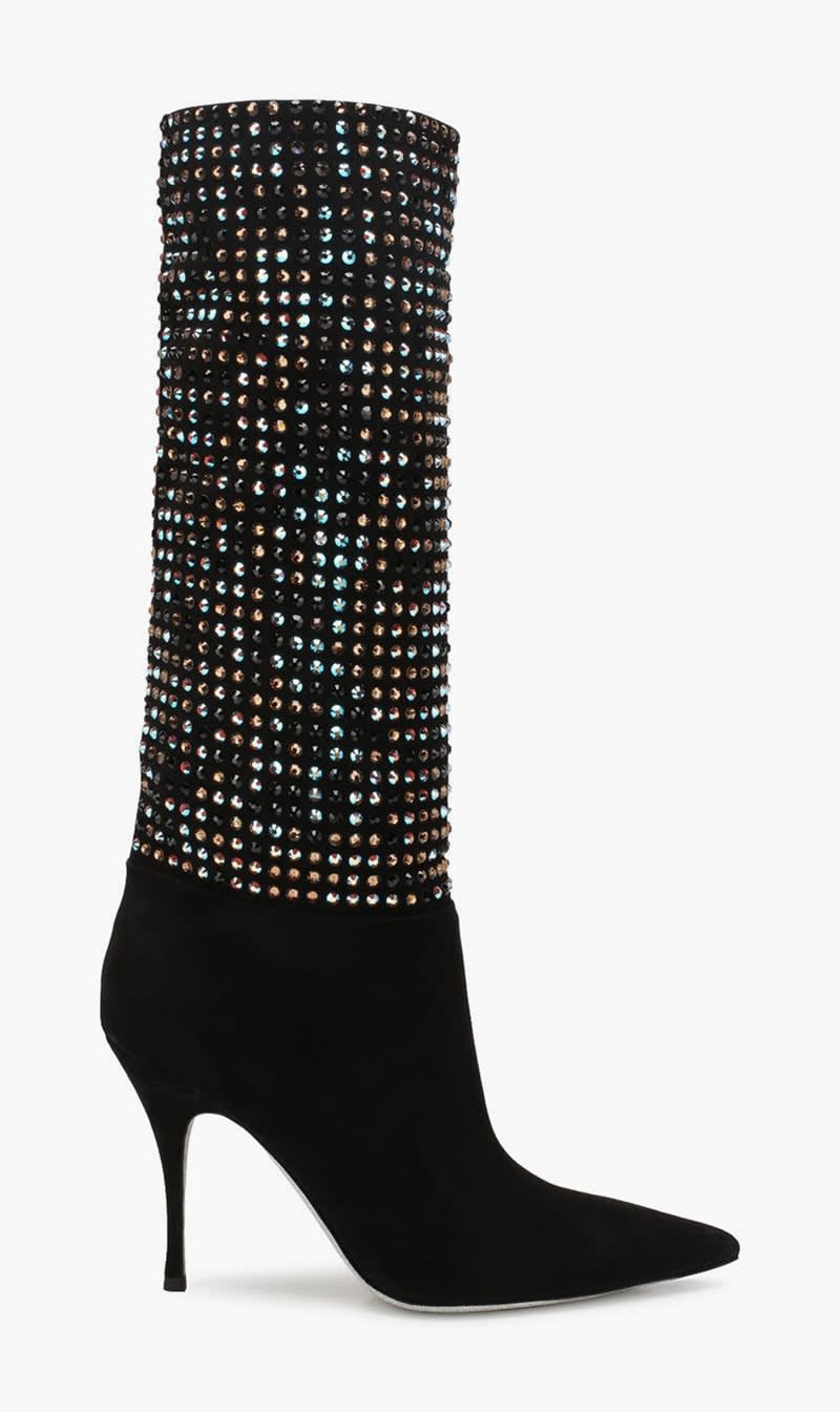

Rene Caovilla Black Suede Galaxia Boots for Women | The Deal Outlet