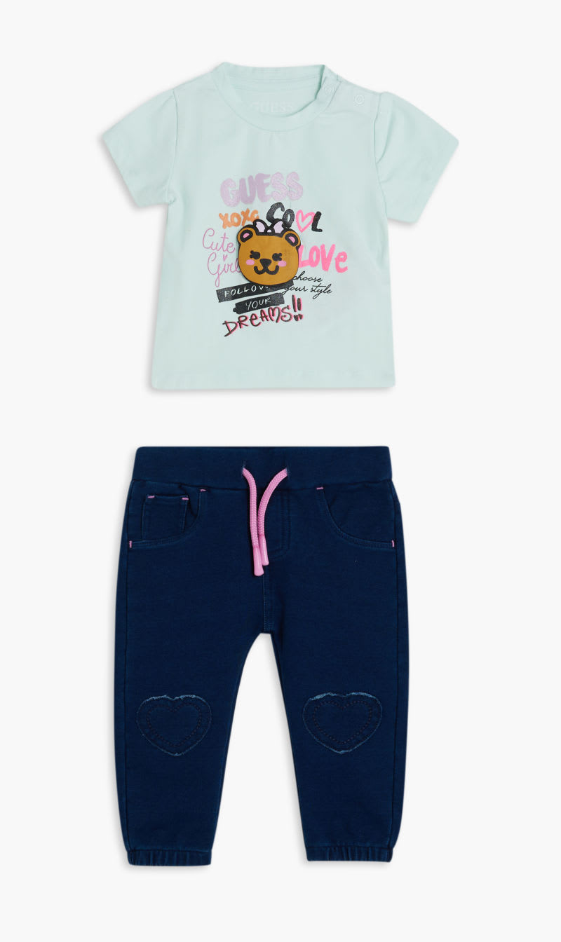 

Guess Blue Set Ss T-shirt+knit Den Pants for Girls | The Deal Outlet