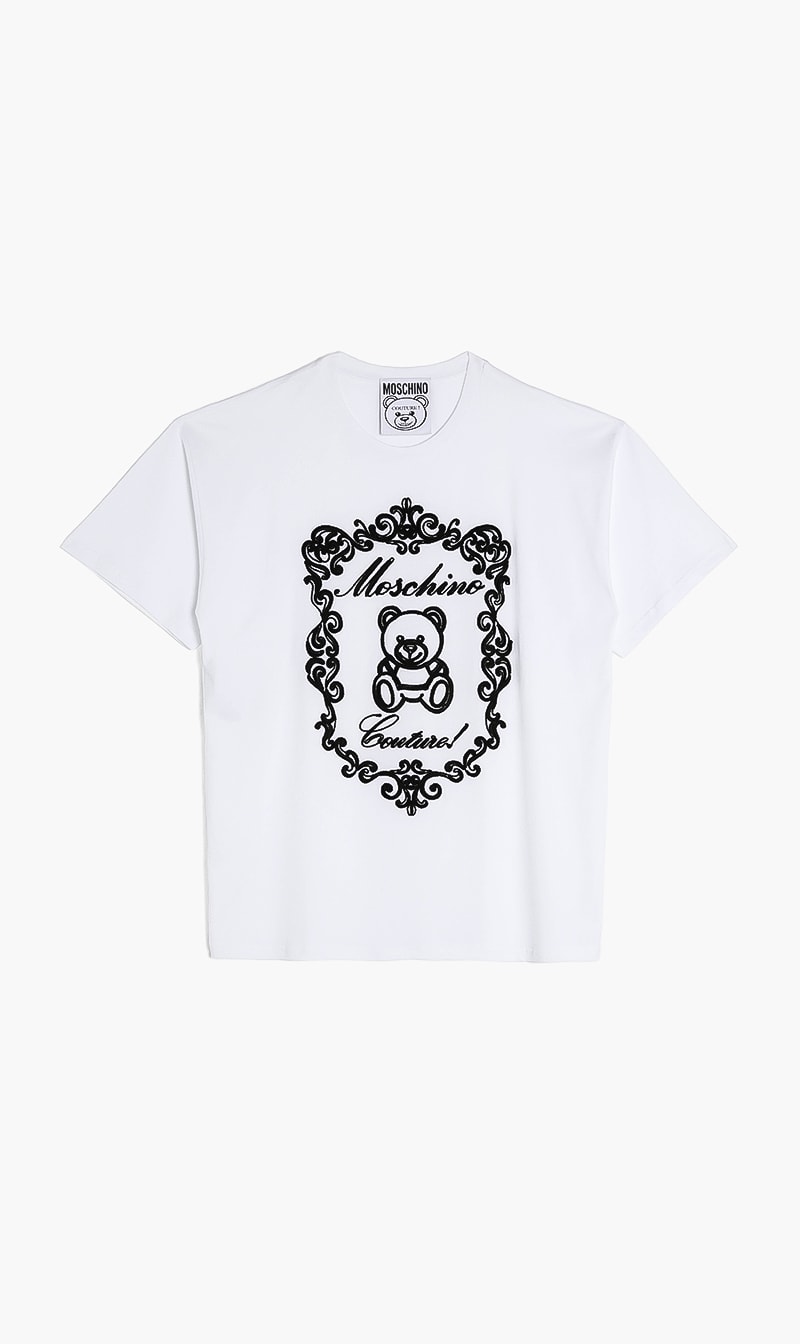 

Cord Embroidery Teddy Bear T-shirt, White