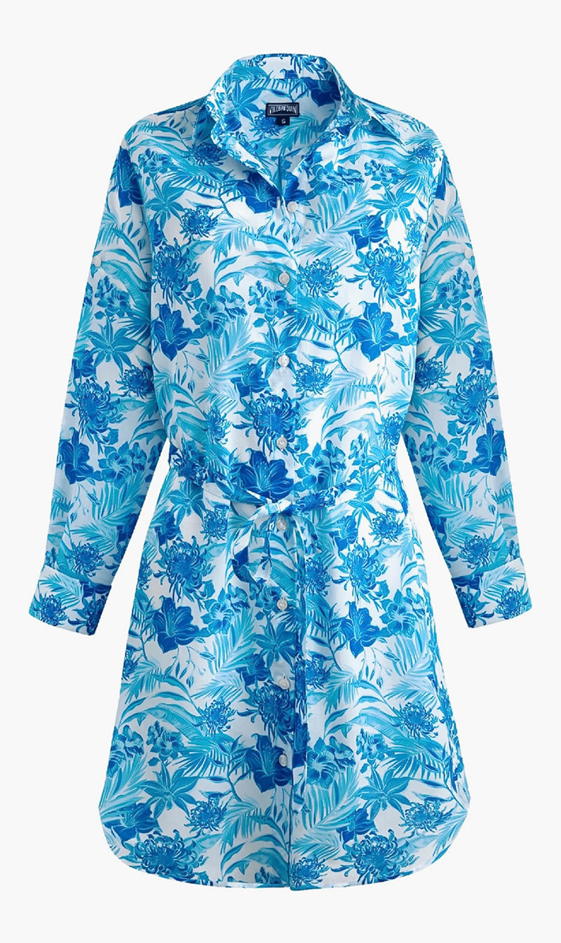 

Vilebrequin White Tahiti Flowers Cotton Voile Shirt Dress for Women | The Deal Outlet