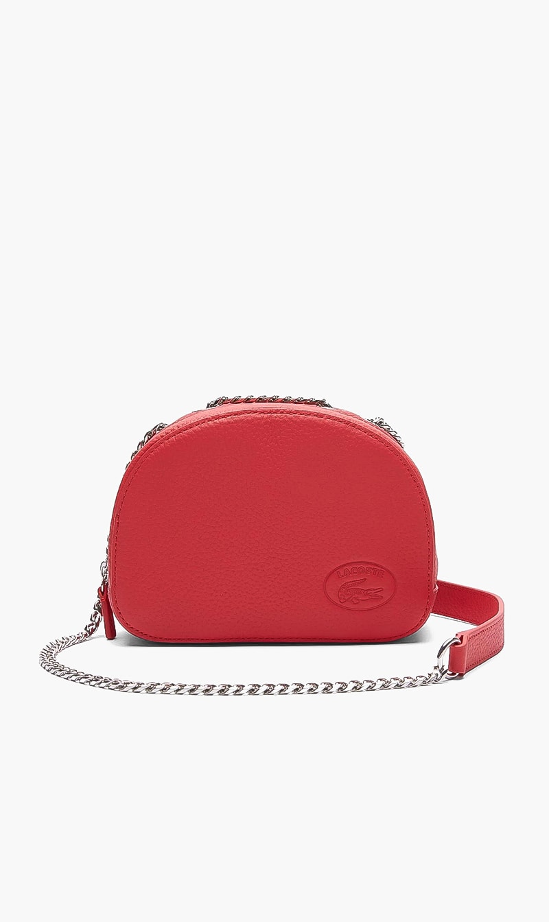 

Croco Crew Zippered Grained Leather Shoulder Bag, Red