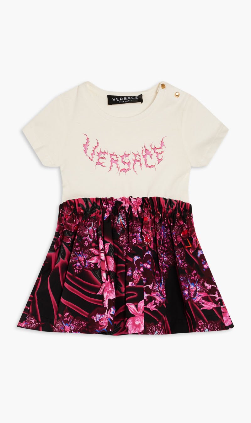 

Versace Pink Dress Jersey + Orchid Barocco Kids Poplin + Logo Print for Girls | The Deal Outlet