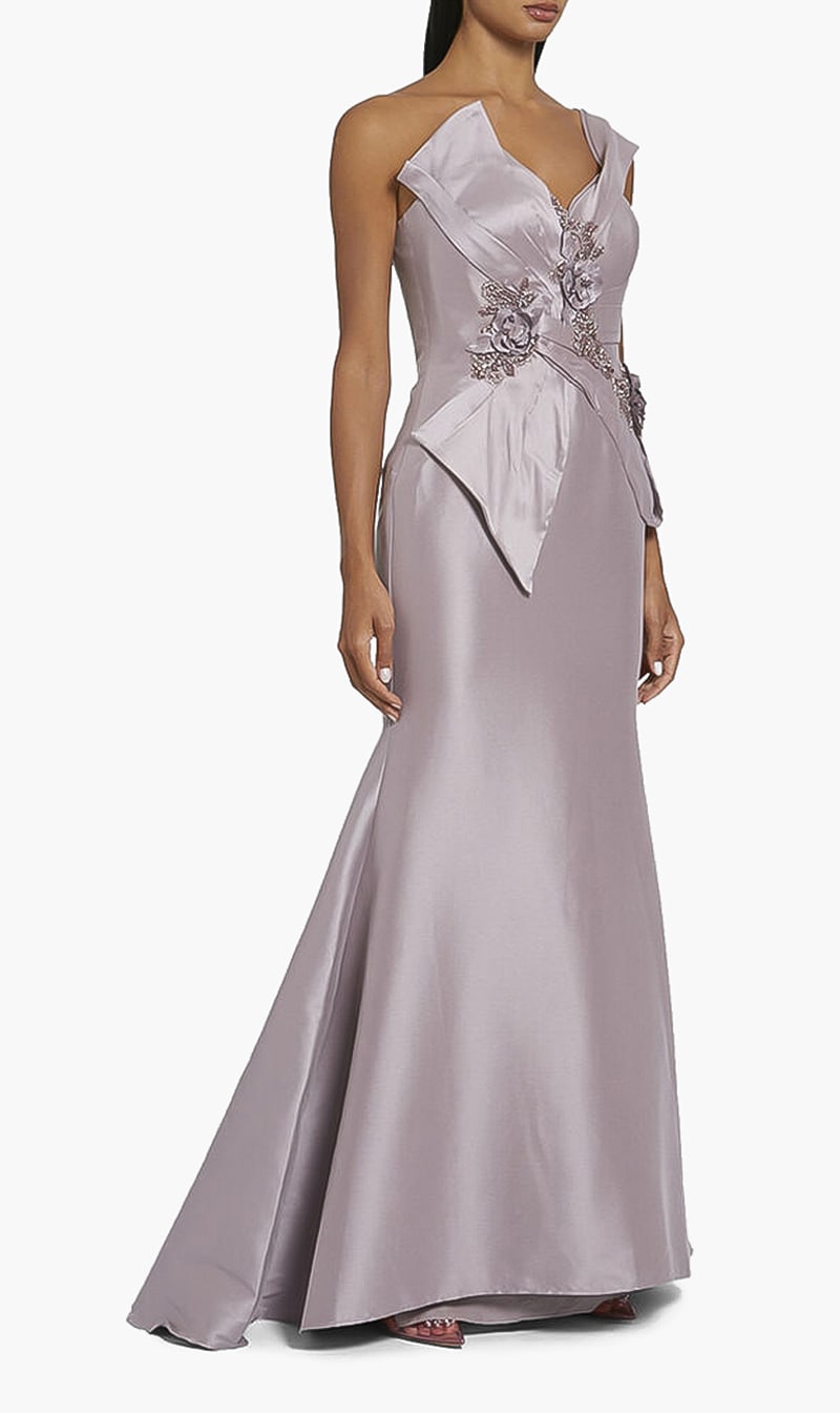 

Off Shoulder Mikado Gown, Purple