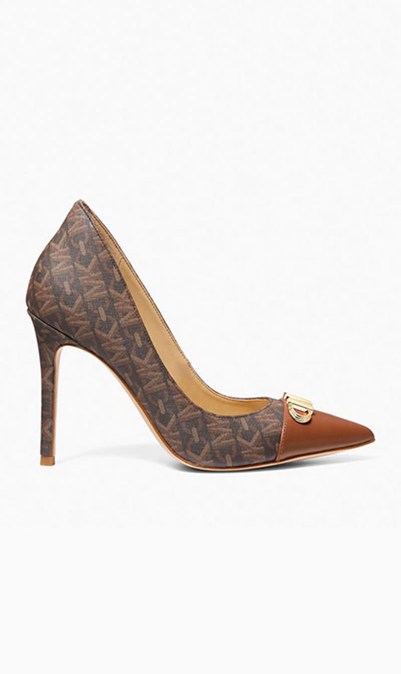 

Michael Kors Brown Parker Empire Signature Logo Pump for Women | The Deal Outlet