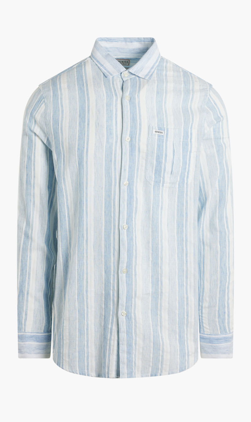 

Guess Blue Ls Collins Slub Stripe Shirt for Men | The Deal Outlet