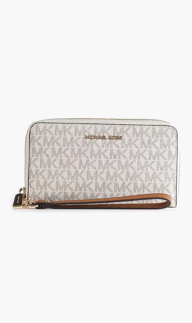 

Michael Kors White Large Logo Smartphone Wristlet for Women | The Deal Outlet